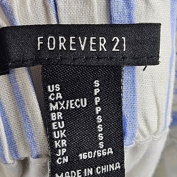 Forever 21 Blue White Shorts Zipper Elastic Pockets Linen High Waist Size Small - Picture 5 of 11